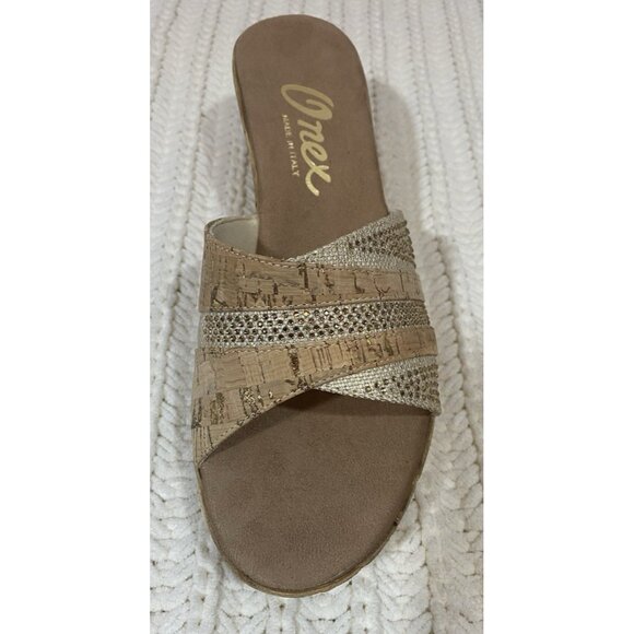 Onex Blanche Linen Stones Cork Wedge Sandals Shoes Made in Italy Womens 11 - Picture 8 of 13